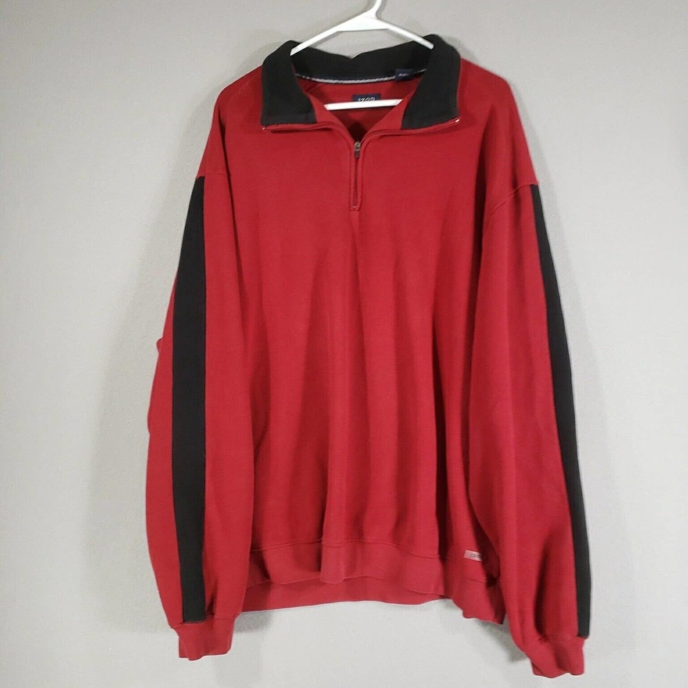 Izod Sweatshirt Mens XXL Red 1/4 Zip Long Sleeve Pullover Cotton Blend Sweater